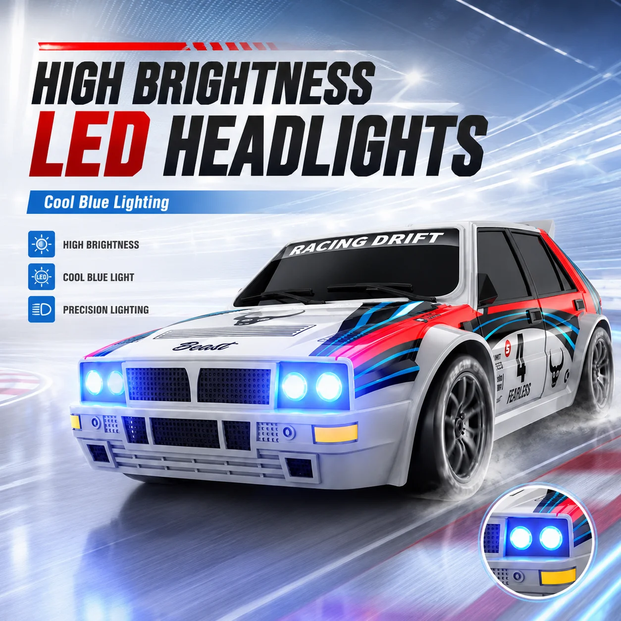 ZNLYRION 204PRO 1:24 4WD RC Drift Car 20KM/H High Speed 2.4G Remote Control Racing Car With 2 Sets Tires Front&Rear LED Lights 2 Speed Mode Hobby RC Vehicle