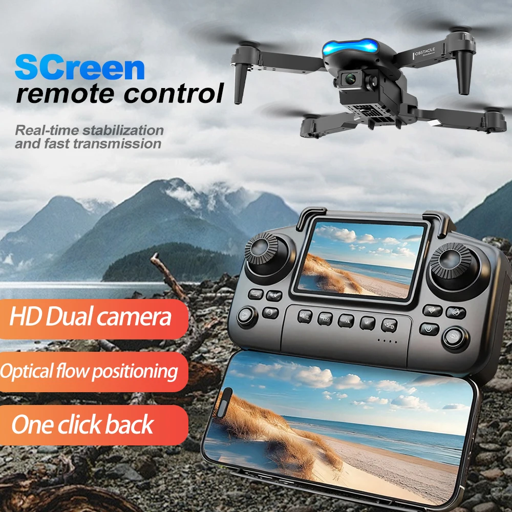 ZNLYRION E99 PRO RC Drone with Screen Remote Control 4K Dual Camera Optical Flow Positioning Obstacle Avoidance Foldable FPV WIFI APP Control One Key Return 360° Flip Quadcopter Toy for Beginners