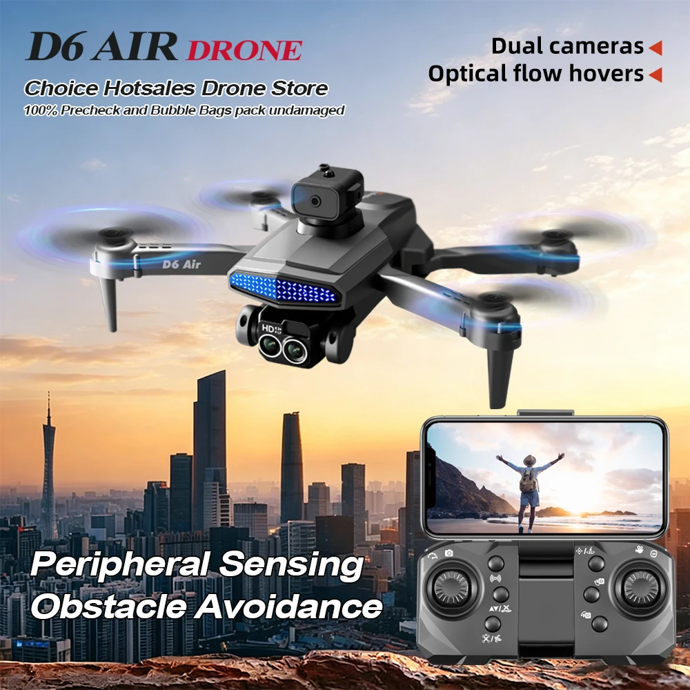 ZNLYRION D6 Air Foldable RC Drone 4K Dual Camera 5-Side Obstacle Avoidance Optical Flow Hover 2.4G WIFI FPV APP Control One Key Return Quadcopter Toy
