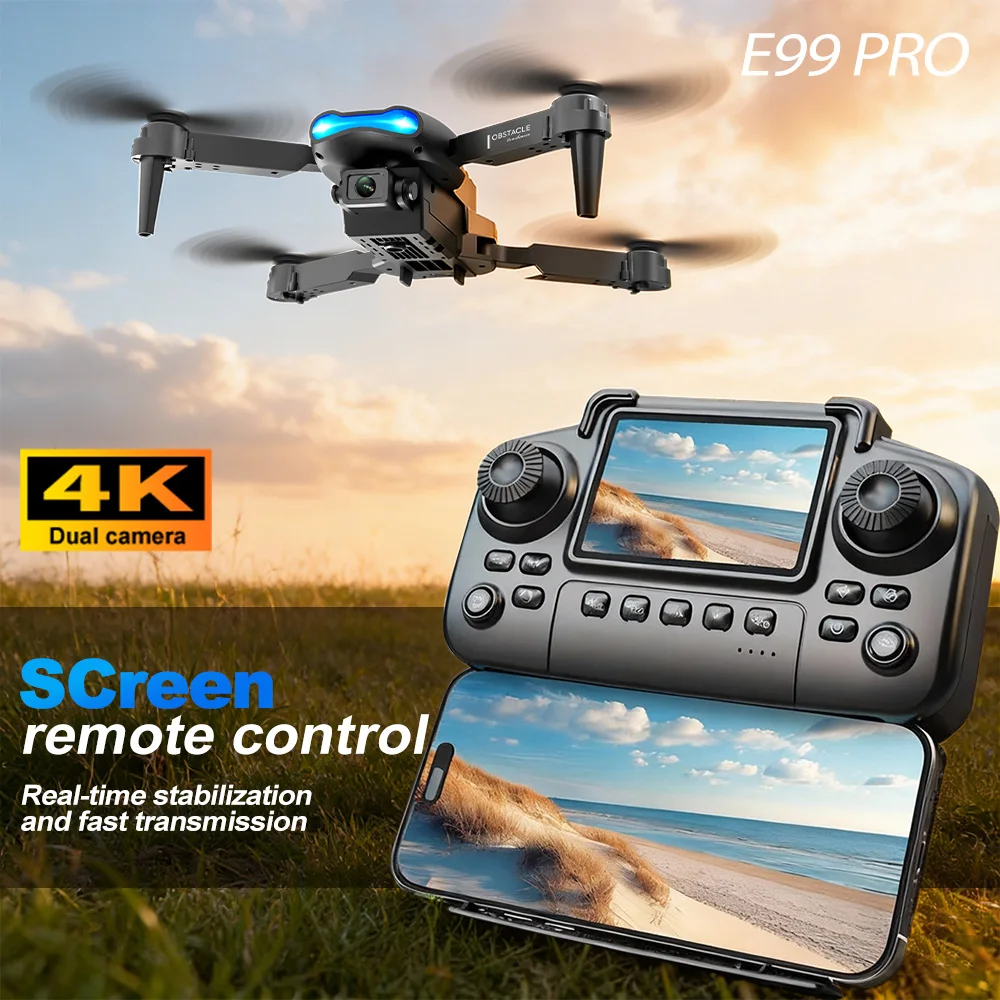 ZNLYRION E99 PRO RC Drone with Screen Remote Control 4K Dual Camera Optical Flow Positioning Obstacle Avoidance Foldable FPV WIFI APP Control One Key Return 360° Flip Quadcopter Toy for Beginners