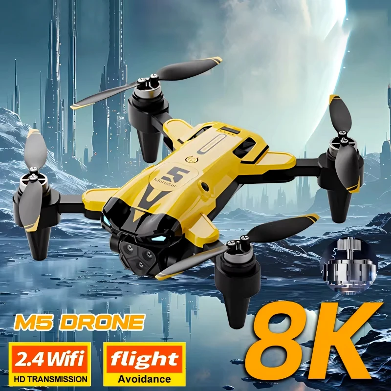 ZNLYRION Mini Drone M5 Brushless8K Three Cameras Optical Flow Hover Foldable FPV RC Quadcopter Obstacle Avoidance Drone Toy
