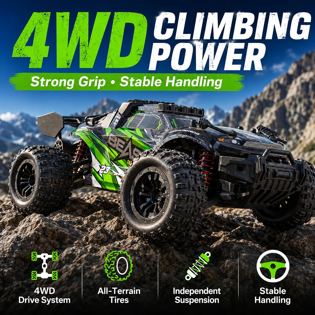 ZNLYRION 1:18 4WD RC Buggy Car 35KM/H High Speed Off Road RC Truck With Metal Chassis Head-up Wheel LED Headlight 2.4G Remote Control Hobby Toy Vehicle