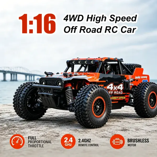 ZNLYRION RC Monster SG202MAX Scale1:16 Truck 4WD Brushless 55KM/H 2.4G Remote Control Off-Road Car with LED Lights for Boys Adults