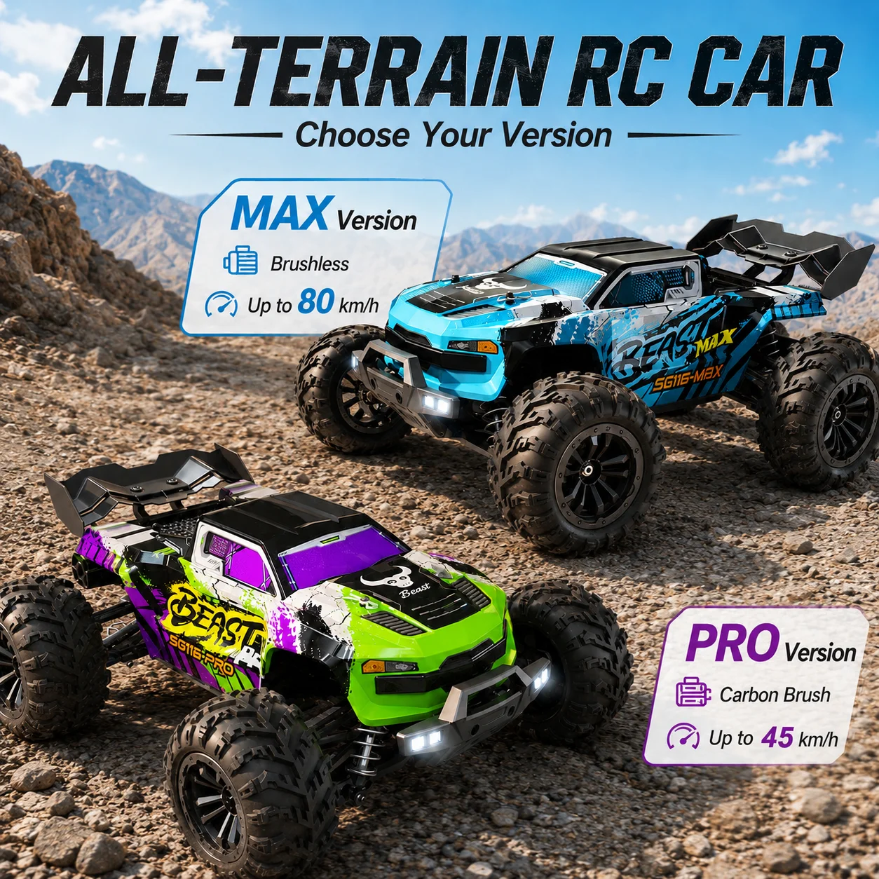 ZNLYRION RC Off-Road Monster Truck Buggy 1:16 4 Wheel Drive SG116MAX PRO Vehicle Optional Brushless Motor Anti-Slip Tire Remote Control Racing Truck