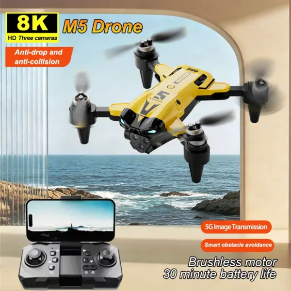 ZNLYRION Mini Drone M5 Brushless8K Three Cameras Optical Flow Hover Foldable FPV RC Quadcopter Obstacle Avoidance Drone Toy