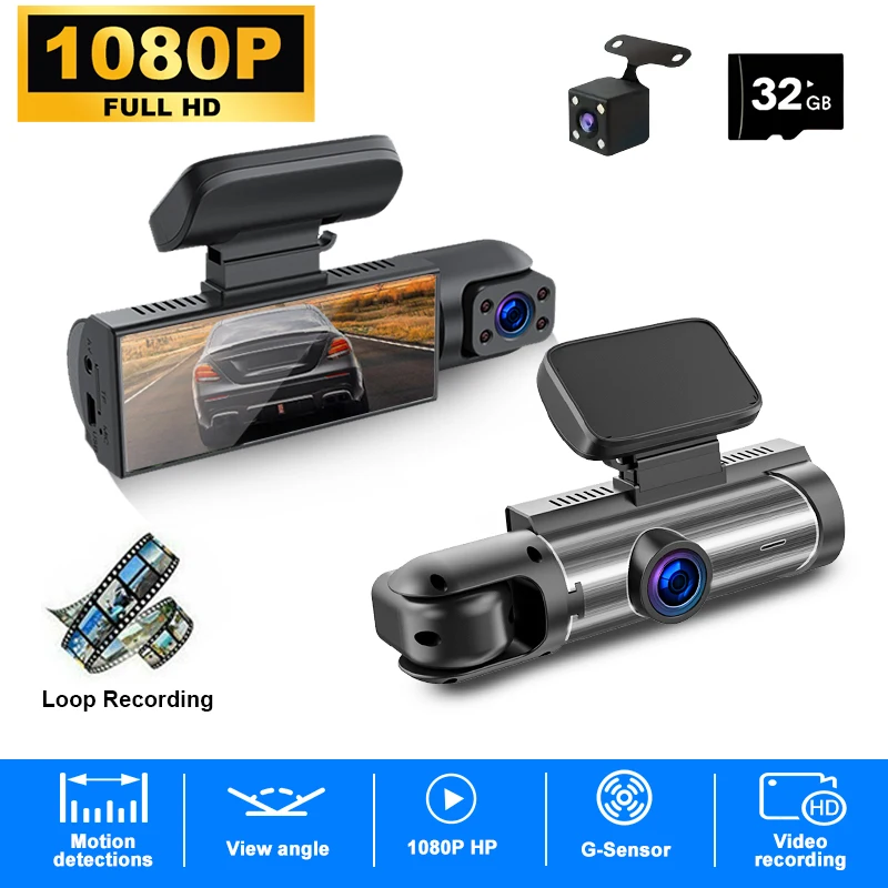 ZNLYRION 3 Channel Dash Cam FHD 1080P Front Inside Rear Triple Lens Car DVR Dashboard Camera Night Vision G-Sensor Loop Recording Motion Detection Car Dashcam
