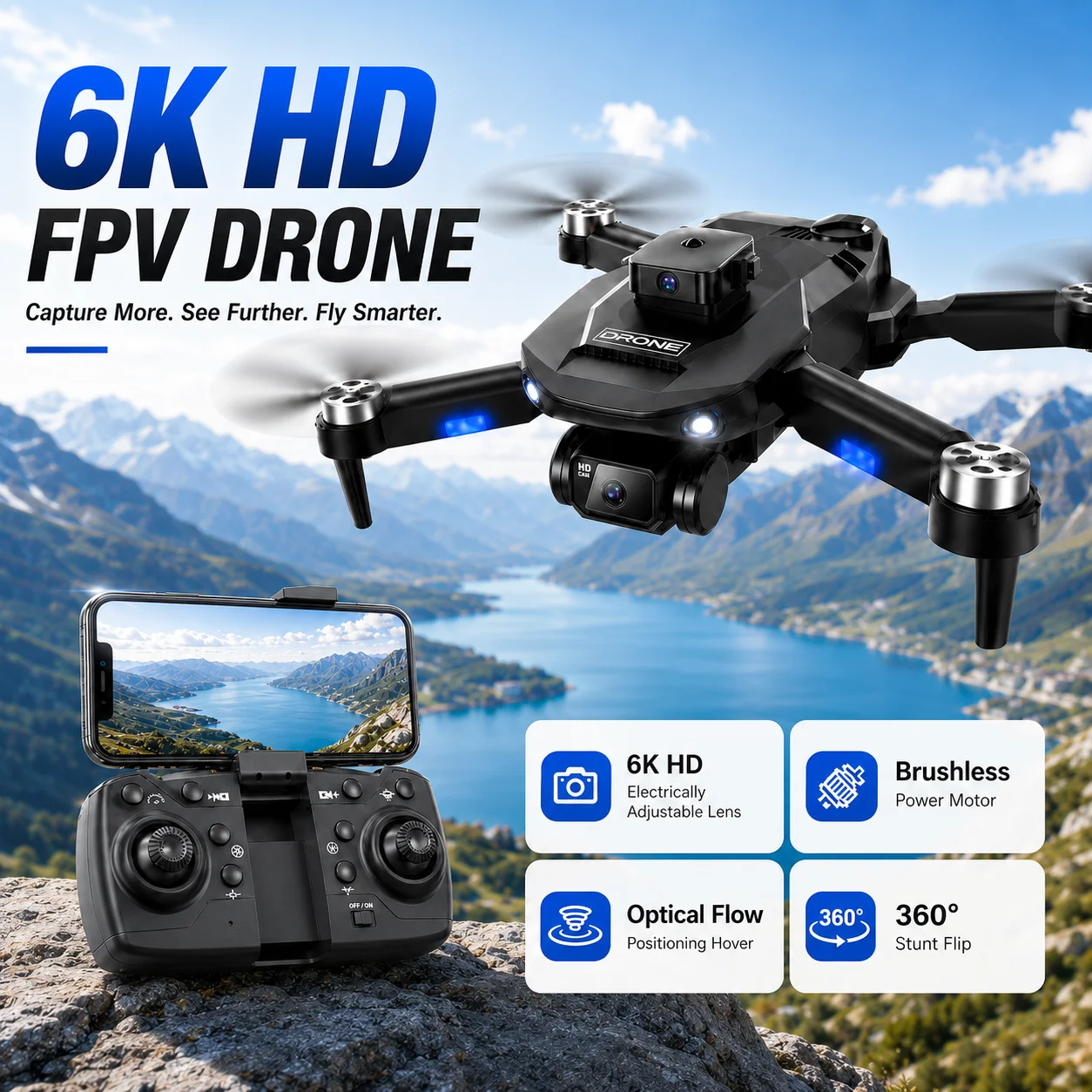 ZNLYRION 4K Dual Camera Brushless Drone F196 360° Obstacle Avoidance Optical Flow Positioning 20Mins Flight Time WIFI FPV RC Quadcopter