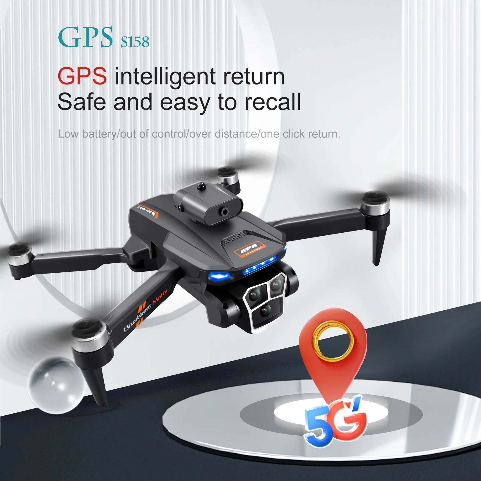 S158 GPS Drone with Triple Camera, 360° Obstacle Avoidance, Brushless Motor, 5G Image Transmission, and Auto Return Home