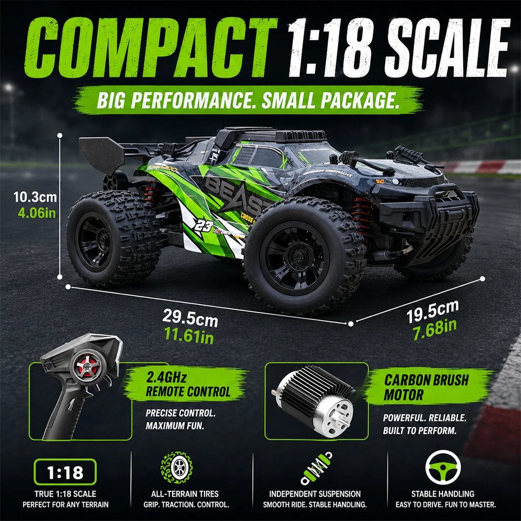 ZNLYRION 1:18 4WD RC Buggy Car 35KM/H High Speed Off Road RC Truck With Metal Chassis Head-up Wheel LED Headlight 2.4G Remote Control Hobby Toy Vehicle