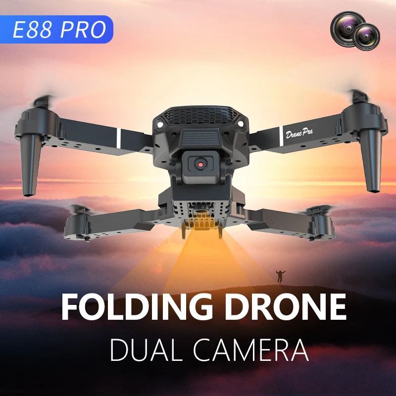 ZNLYRION E88 Pro 4K HD Dual Camera Drone Foldable Design Smart Hover 2.4G Remote Control Drone with LED Light for Beginners Kids Adults