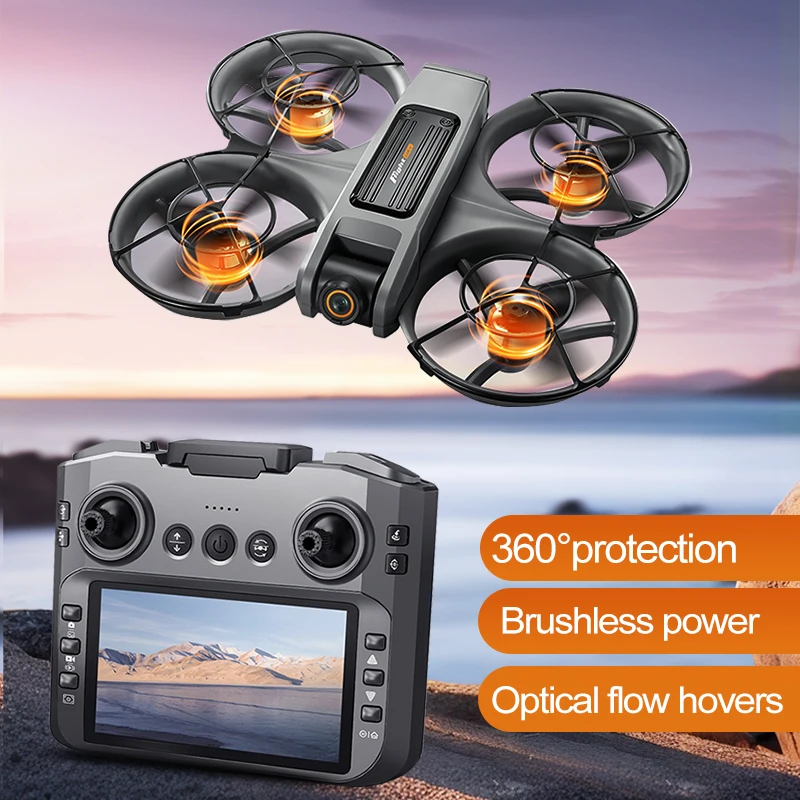 ZNLYRION S156 Brushless Drone with 4.5-inch Screen Remote 720P HD Camera 360° Protection Optical Flow Hover 15Mins Flight RC Quadcopter