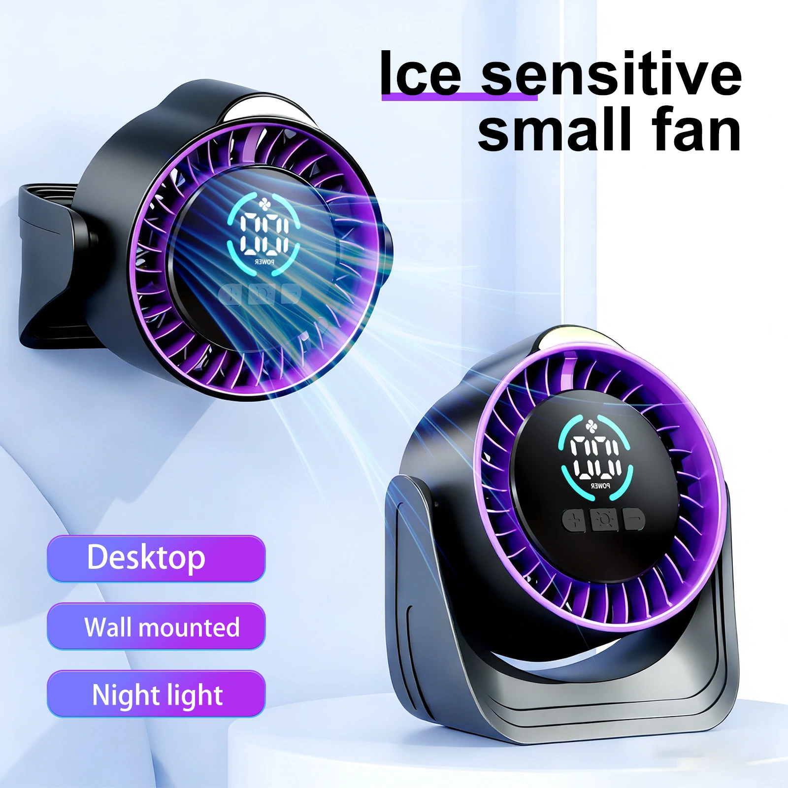 ZNLYRION Portable Silent Desktop Air Circulator Fan Rechargeable Battery Operated Small Cooling Fan with LED Night Light