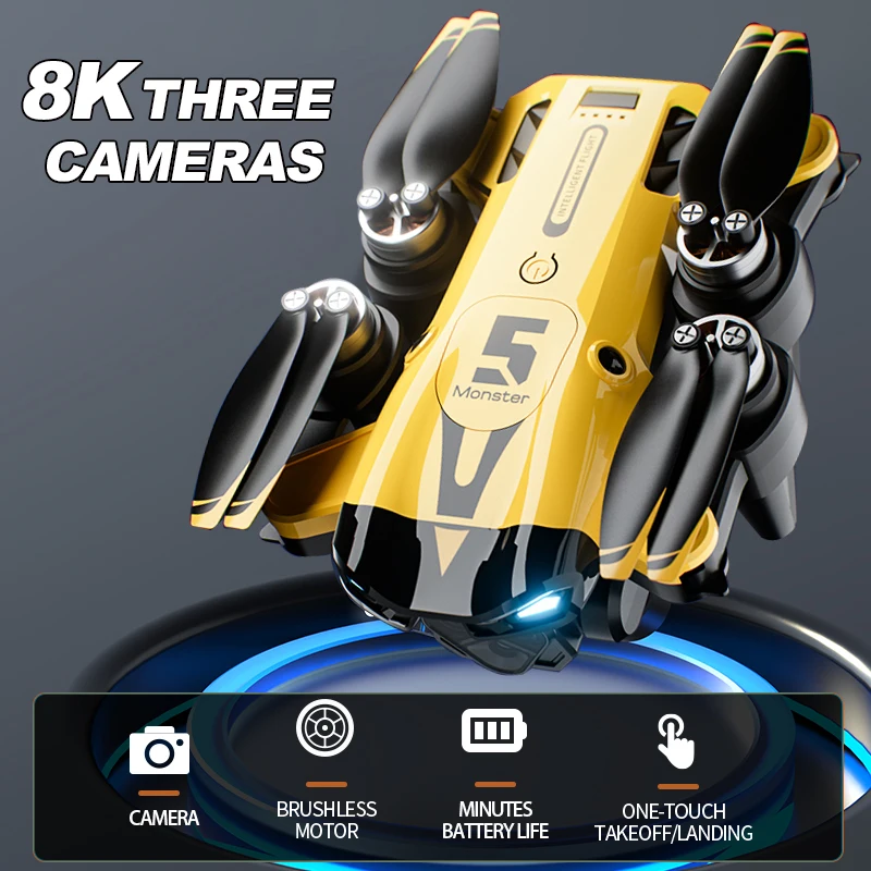ZNLYRION Mini Drone M5 Brushless8K Three Cameras Optical Flow Hover Foldable FPV RC Quadcopter Obstacle Avoidance Drone Toy