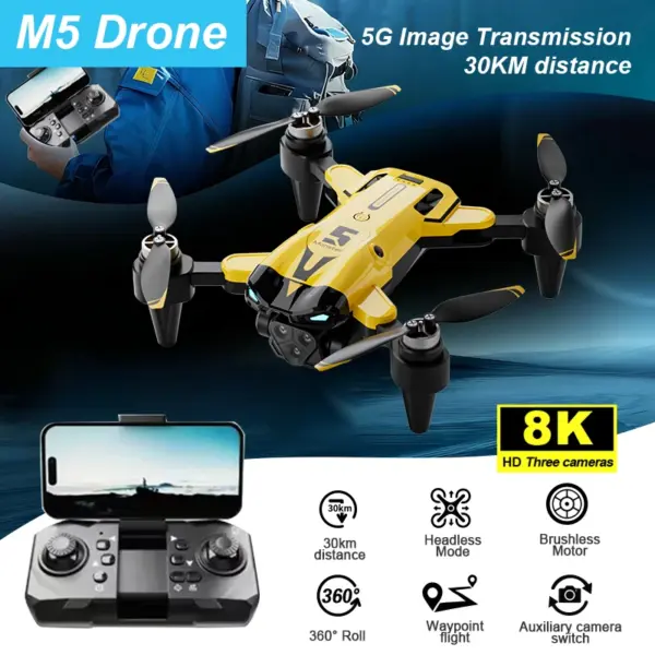 ZNLYRION M5 Brushless Mini Drone 8K Three Cameras Optical Flow Hover Foldable FPV RC Quadcopter Obstacle Avoidance Drone Toy
