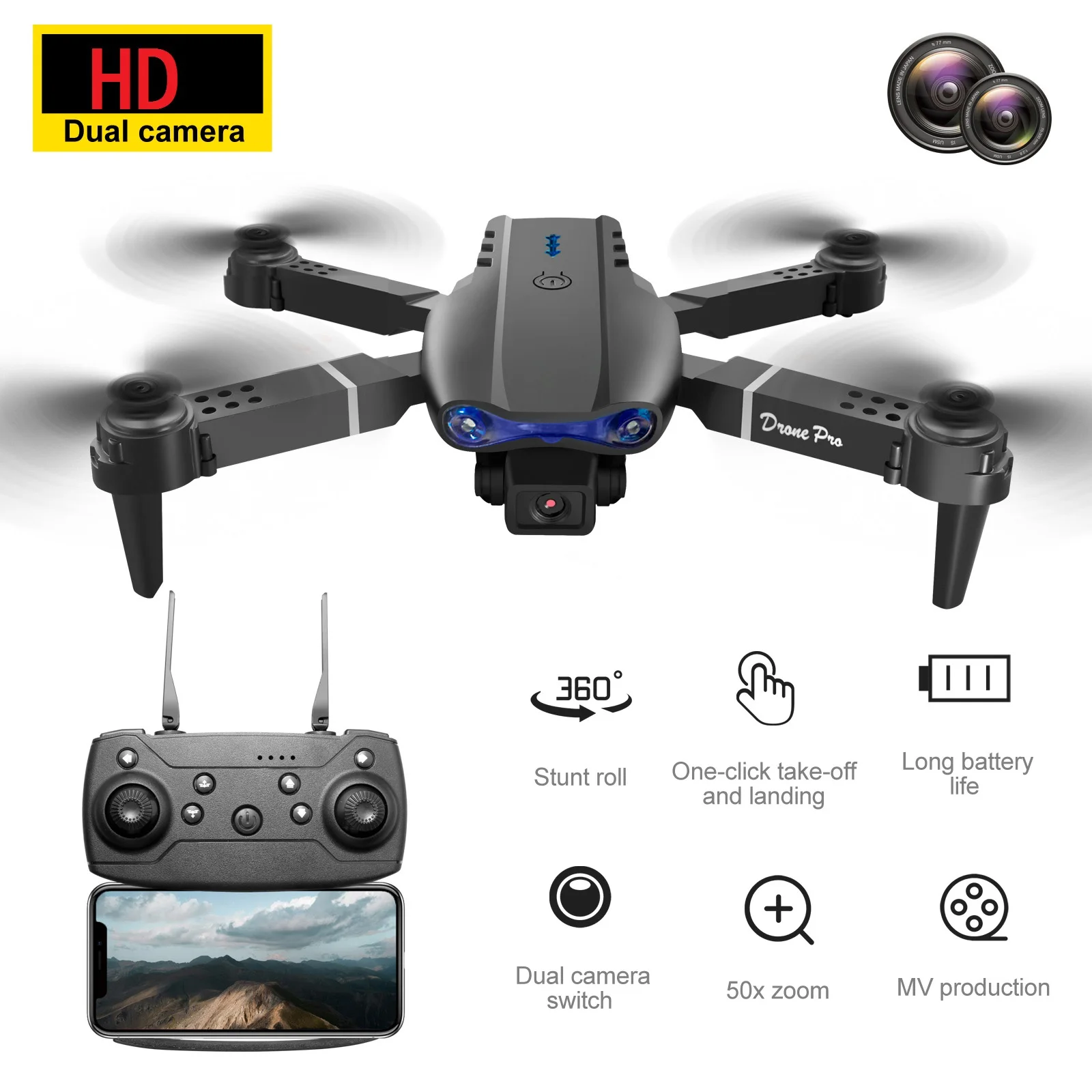 ZNLYRION Drone Toy Dual Camera FPV Drone Optical Flow Hover Foldable RC Quadcopter APP Path Flight Beginner Drone Toy