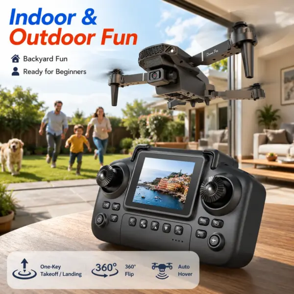 ZNLYRION Foldable FPV Drone E88 Pro with Screen Remote, 480P Dual Camera, Altitude Hold, Headless Mode, and LED Night Light