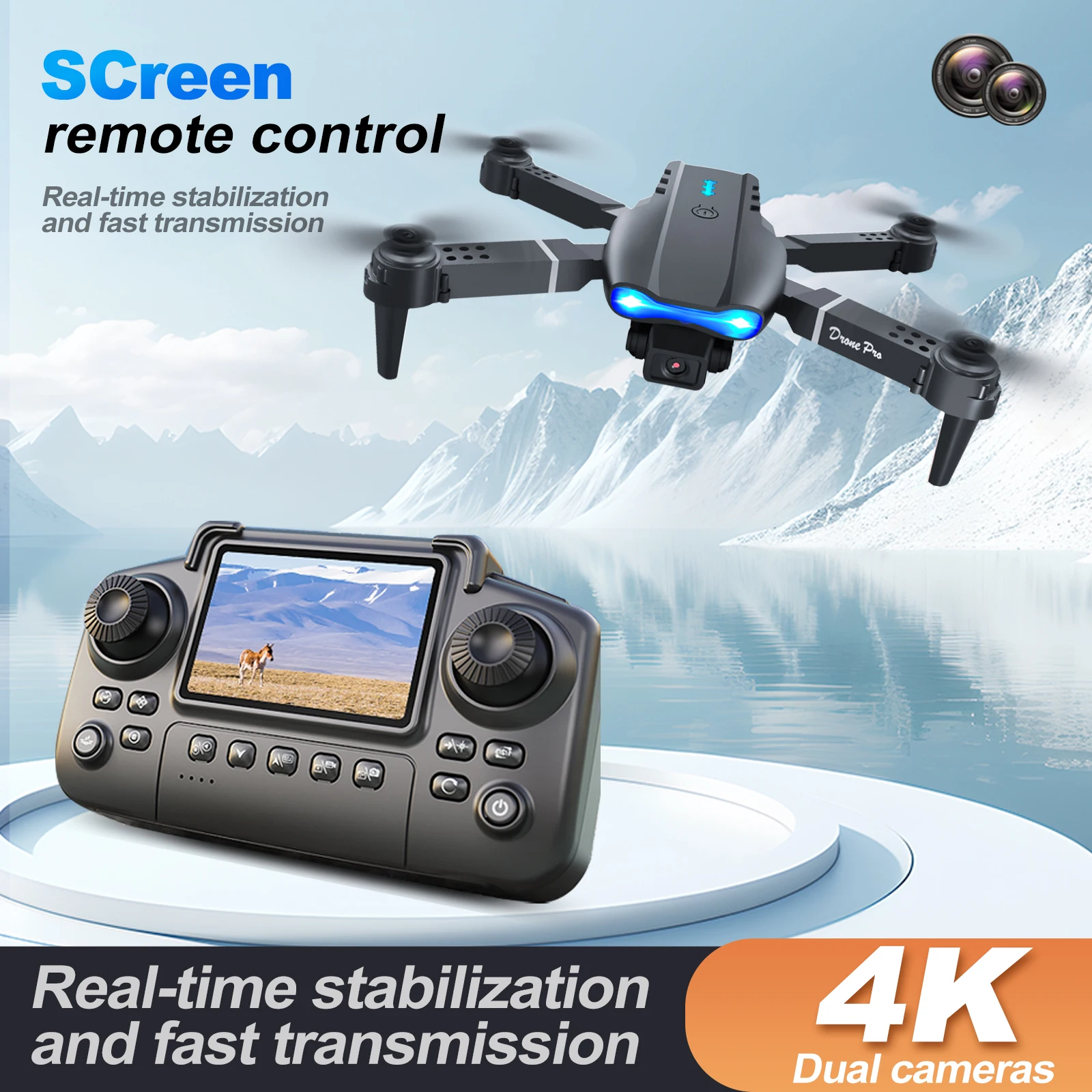 ZNLYRION RC Drone 4K Dual Camera E99 PRO Optical Flow Obstacle Avoidance Foldable FPV Quadcopter Toy for Beginners
