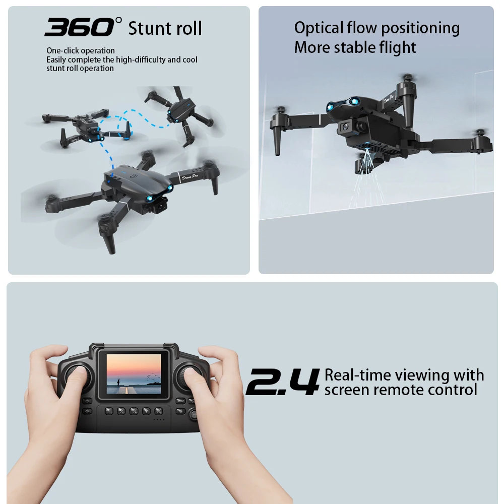 ZNLYRION E99 PRO RC Drone with Screen Remote Control 4K Dual Camera Optical Flow Positioning Obstacle Avoidance Foldable FPV WIFI APP Control One Key Return 360° Flip Quadcopter Toy for Beginners