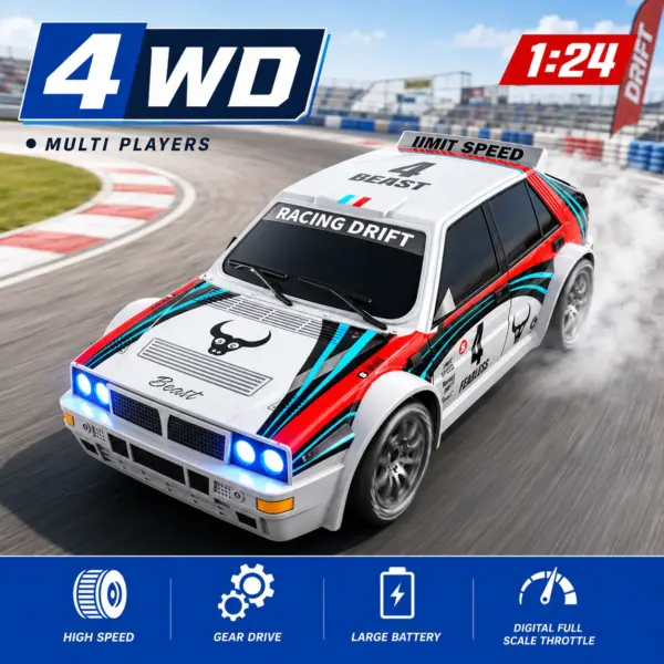 ZNLYRION High Speed 20KM/H RC Drift Car 4WD Chassis 2.4Ghz Radio Controlled Rally Racing Vehicle Two Kinds Tyres Night Light RC Hobby Gift