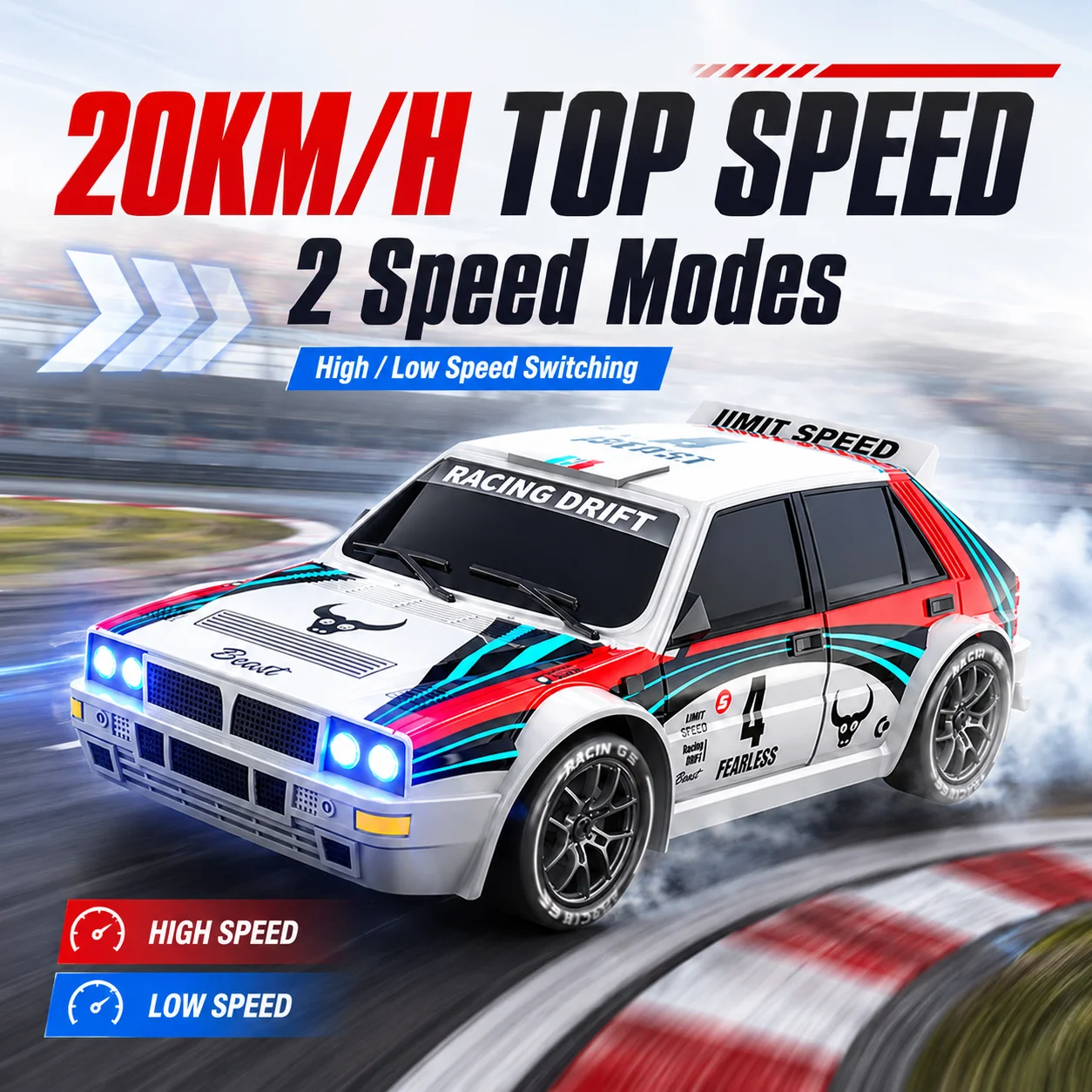 ZNLYRION 204PRO 1:24 4WD RC Drift Car 20KM/H High Speed 2.4G Remote Control Racing Car With 2 Sets Tires Front&Rear LED Lights 2 Speed Mode Hobby RC Vehicle