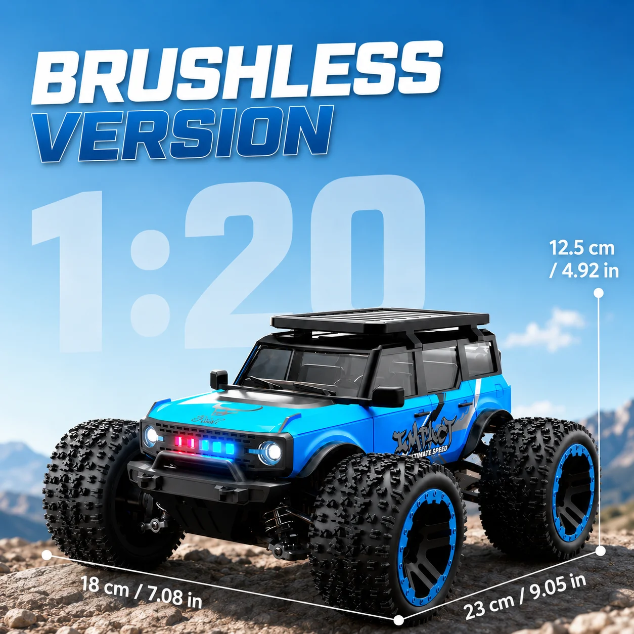 ZNLYRION SG201MAX PRO RC Monster Truck 4WD Brushless 1:20 Scale 55KM/H 2.4G Remote Control Off-Road Car with LED Lights for Boys and Adults