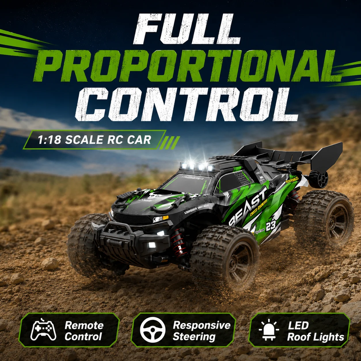 ZNLYRION 1:18 4WD RC Buggy Car 35KM/H High Speed Off Road RC Truck With Metal Chassis Head-up Wheel LED Headlight 2.4G Remote Control Hobby Toy Vehicle