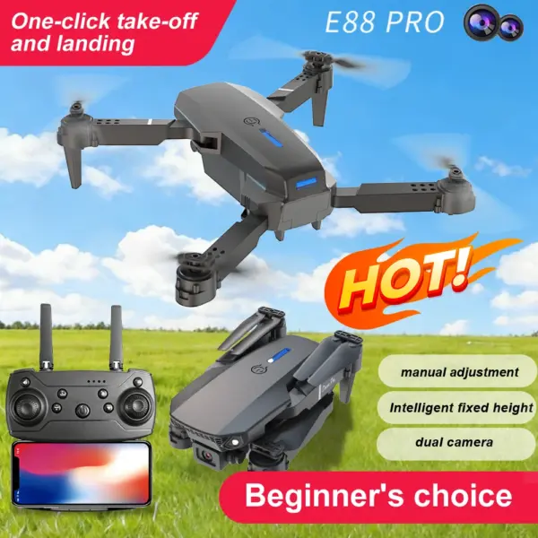 ZNLYRION E88 Pro RC Drone with 4K Dual Camera 15Mins Battery Life Altitude Hold and Foldable Design Perfect for Indoor & Outdoor Use