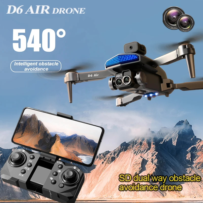 ZNLYRION D6 Air Foldable RC Drone 4K Dual Camera 5-Side Obstacle Avoidance Optical Flow Hover 2.4G WIFI FPV APP Control One Key Return Quadcopter Toy