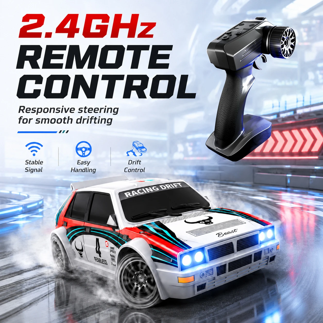 ZNLYRION 204PRO 1:24 4WD RC Drift Car 20KM/H High Speed 2.4G Remote Control Racing Car With 2 Sets Tires Front&Rear LED Lights 2 Speed Mode Hobby RC Vehicle