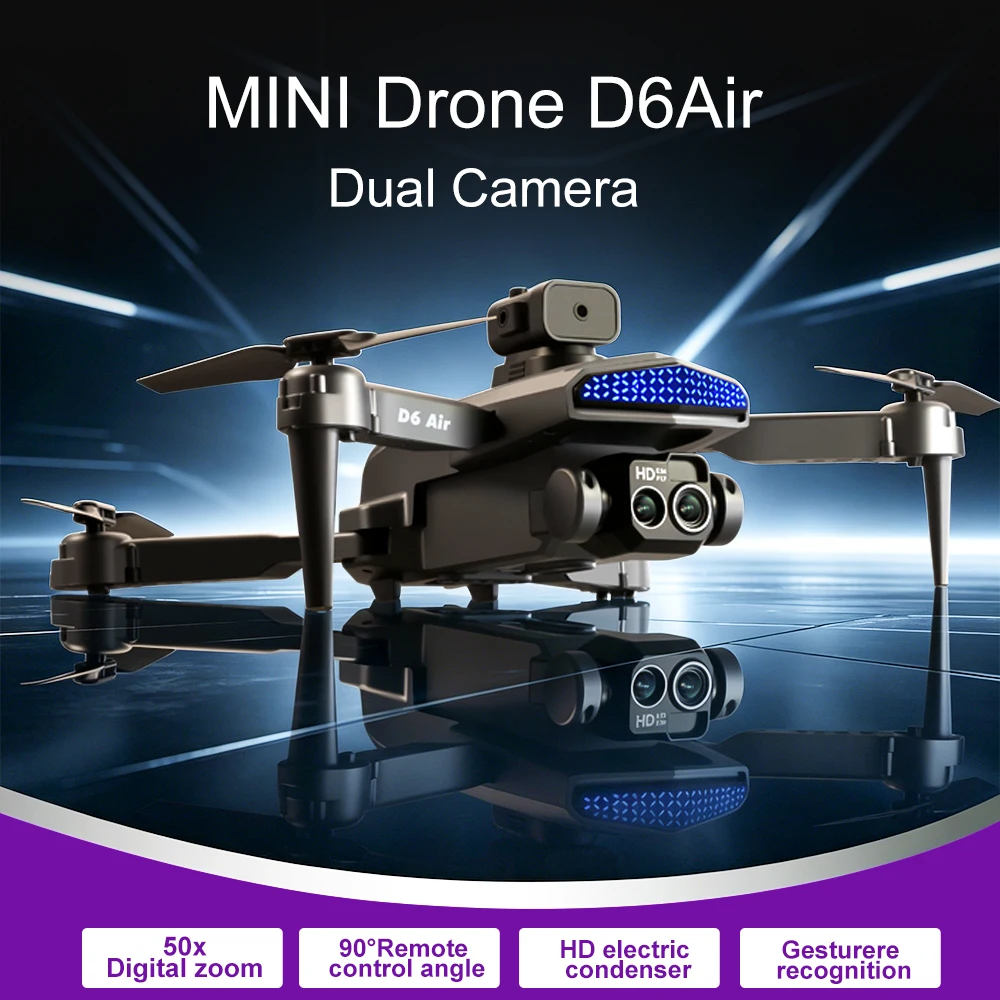 ZNLYRION D6 Air Foldable RC Drone 4K Dual Camera 5-Side Obstacle Avoidance Optical Flow Hover 2.4G WIFI FPV APP Control One Key Return Quadcopter Toy