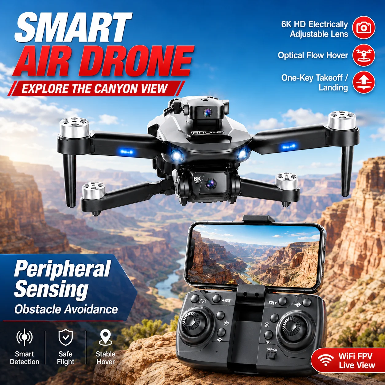 ZNLYRION 4K Dual Camera Brushless Drone F196 360° Obstacle Avoidance Optical Flow Positioning 20Mins Flight Time WIFI FPV RC Quadcopter