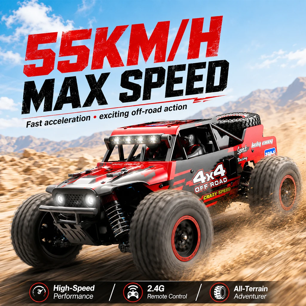 ZNLYRION RC Monster Truck SG202MAX Scale1:16 Truck 4WD Brushless 55KM/H 2.4G Remote Control Off-Road Car with LED Lights for Boys Adults