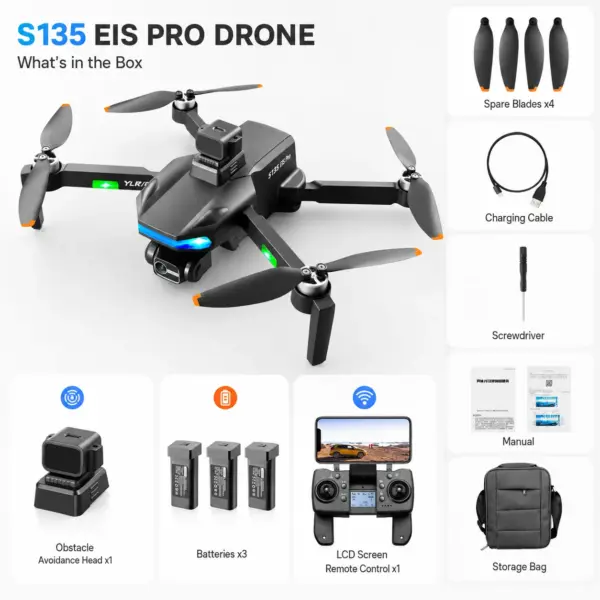 ZNLYRION S135 EIS PRO Drone with GPS Auto Return, 8K HD Camera, 360° Obstacle Avoidance, 5G WIFI FPV, and Brushless Motor