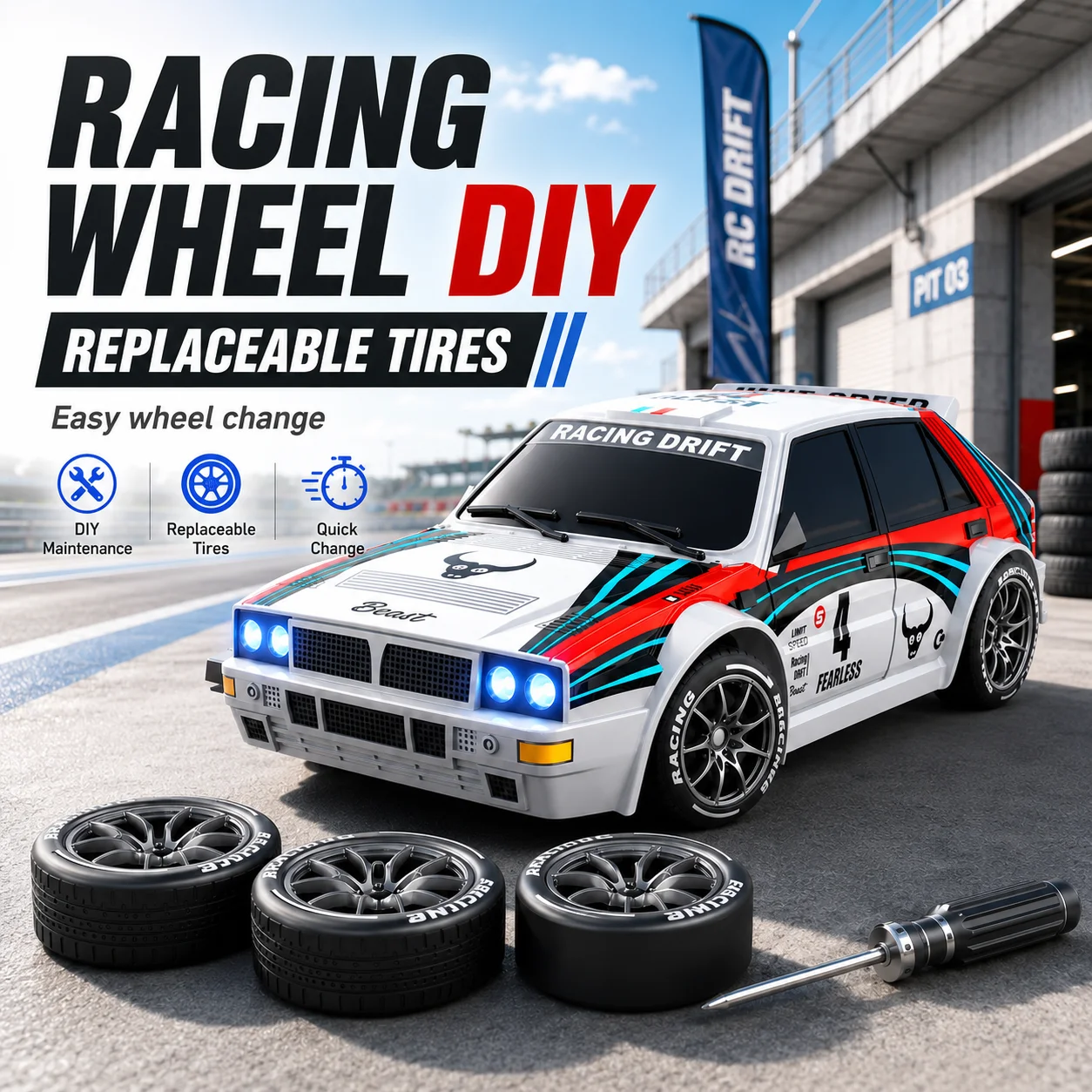 ZNLYRION 204PRO 1:24 4WD RC Drift Car 20KM/H High Speed 2.4G Remote Control Racing Car With 2 Sets Tires Front&Rear LED Lights 2 Speed Mode Hobby RC Vehicle