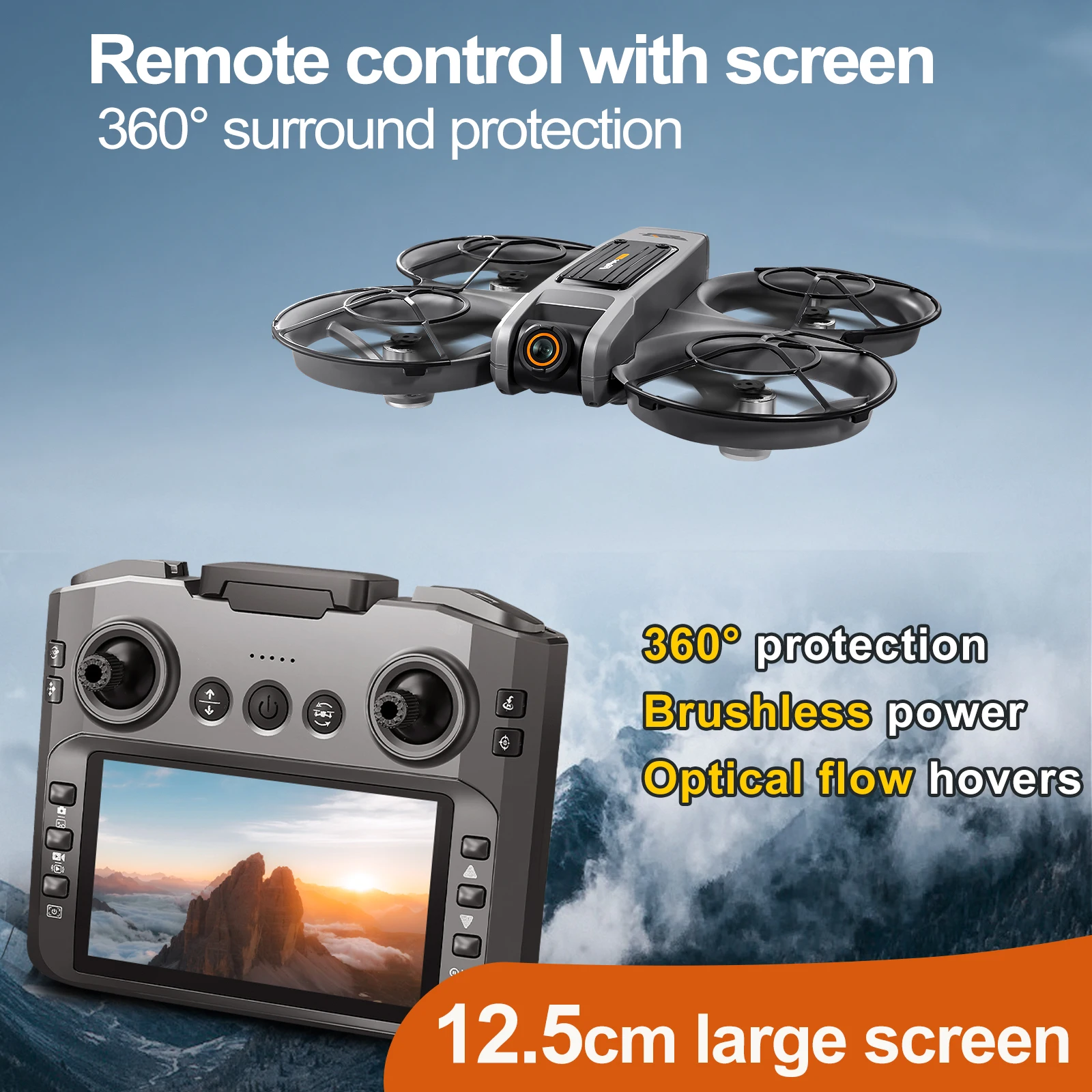 ZNLYRION S156 Brushless Drone with 4.5-inch Screen Remote 720P HD Camera 360° Protection Optical Flow Hover 15Mins Flight RC Quadcopter