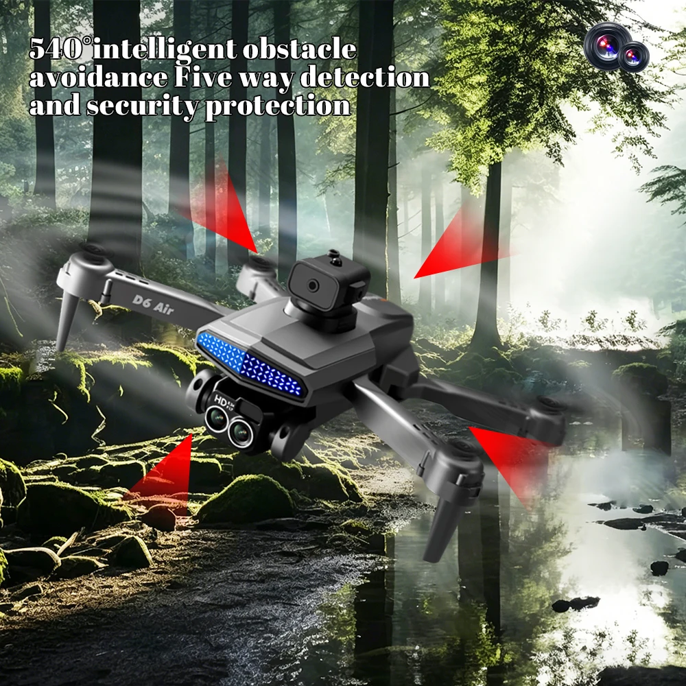 ZNLYRION D6 Air Foldable RC Drone 4K Dual Camera 5-Side Obstacle Avoidance Optical Flow Hover 2.4G WIFI FPV APP Control One Key Return Quadcopter Toy