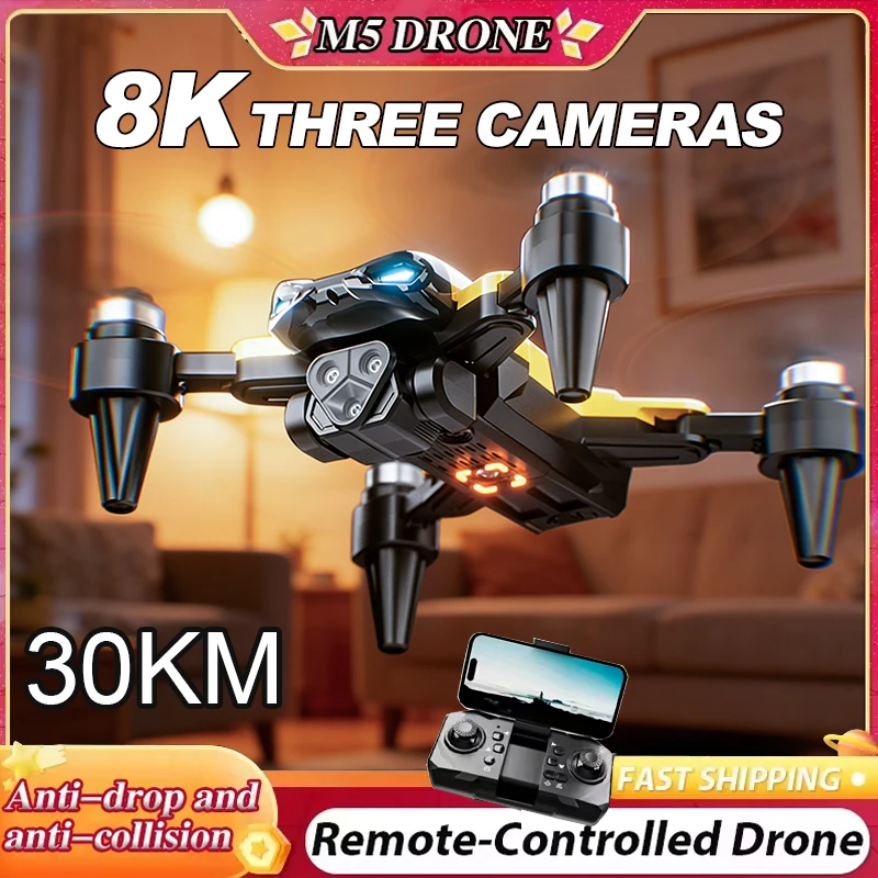 ZNLYRION Mini Drone M5 Brushless8K Three Cameras Optical Flow Hover Foldable FPV RC Quadcopter Obstacle Avoidance Drone Toy