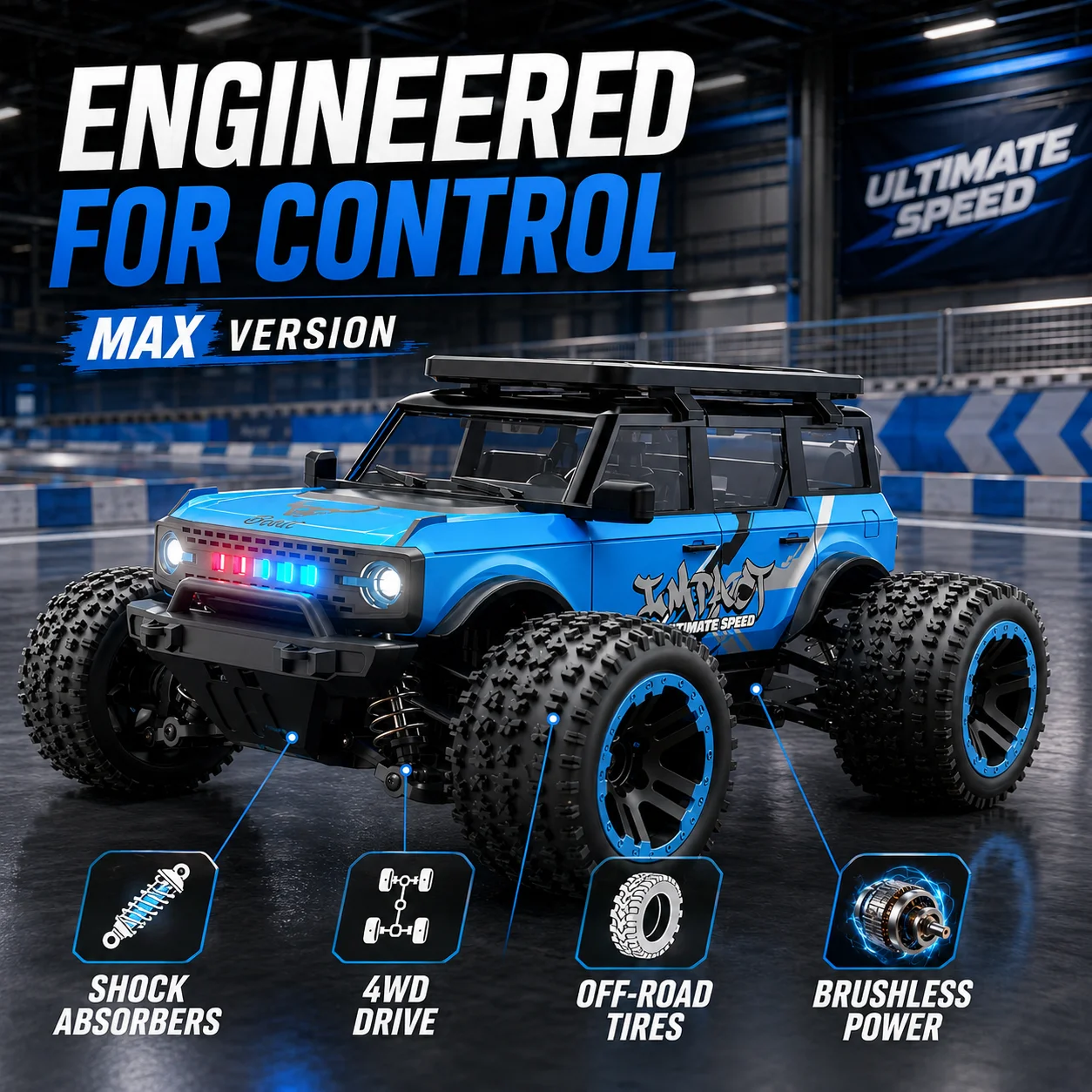 ZNLYRION SG201MAX PRO RC Monster Truck 4WD Brushless 1:20 Scale 55KM/H 2.4G Remote Control Off-Road Car with LED Lights for Boys and Adults