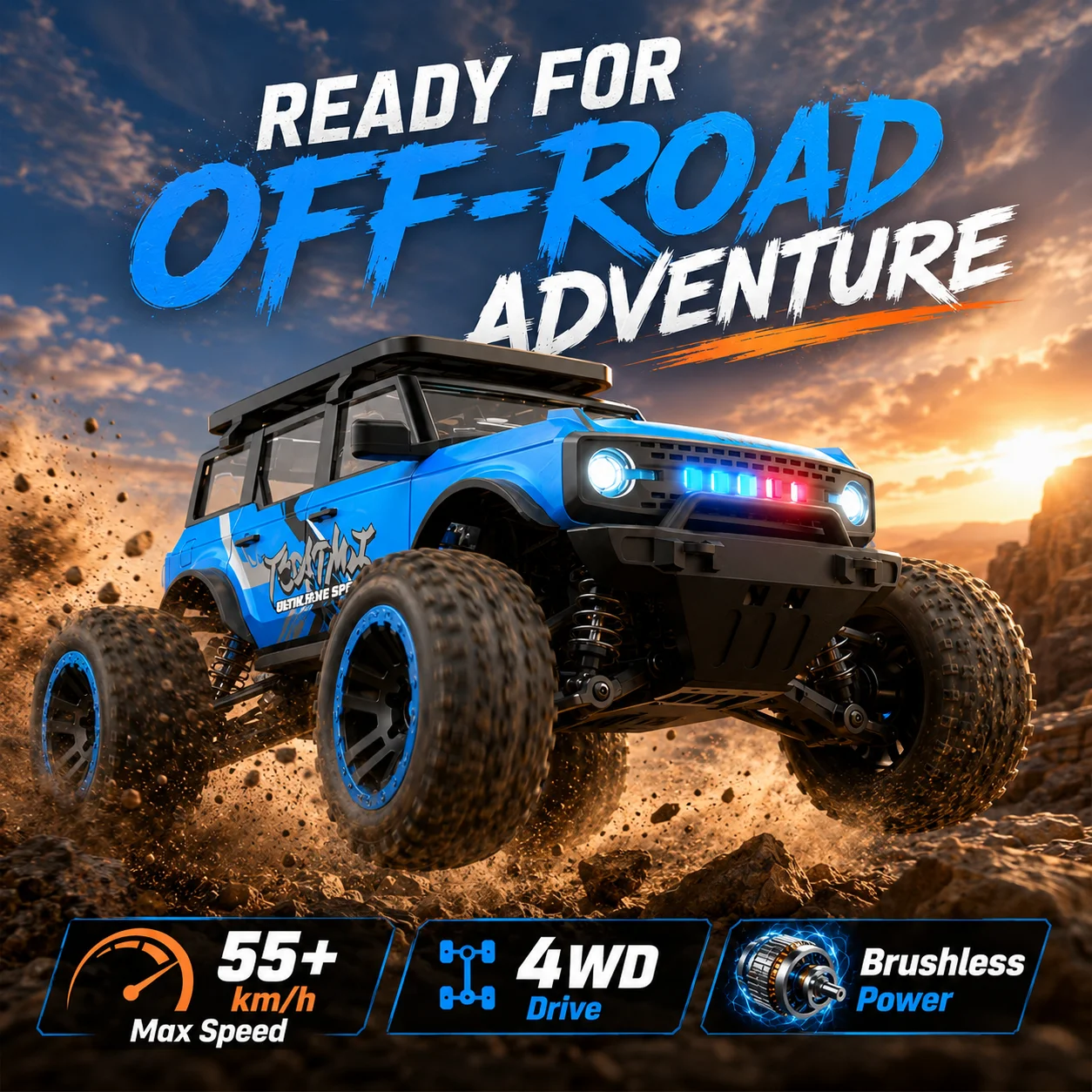 ZNLYRION SG201MAX PRO RC Monster Truck 4WD Brushless 1:20 Scale 55KM/H 2.4G Remote Control Off-Road Car with LED Lights for Boys and Adults