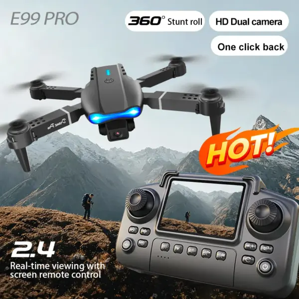 ZNLYRION E99 PRO RC Drone with Screen Remote Control 4K Dual Camera Optical Flow Positioning Obstacle Avoidance Foldable FPV WIFI APP Control One Key Return 360° Flip Quadcopter Toy for Beginners