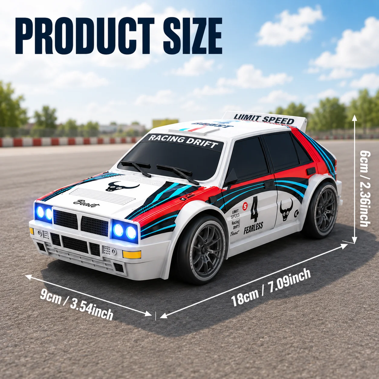 ZNLYRION RC Drifting Race Car 1:24 Scale 4 Wheel Drive 20km/h Adjustable High/Low Speed With Spare Drift Tires LED Headlight Taillight RC Toy For Boys Adult