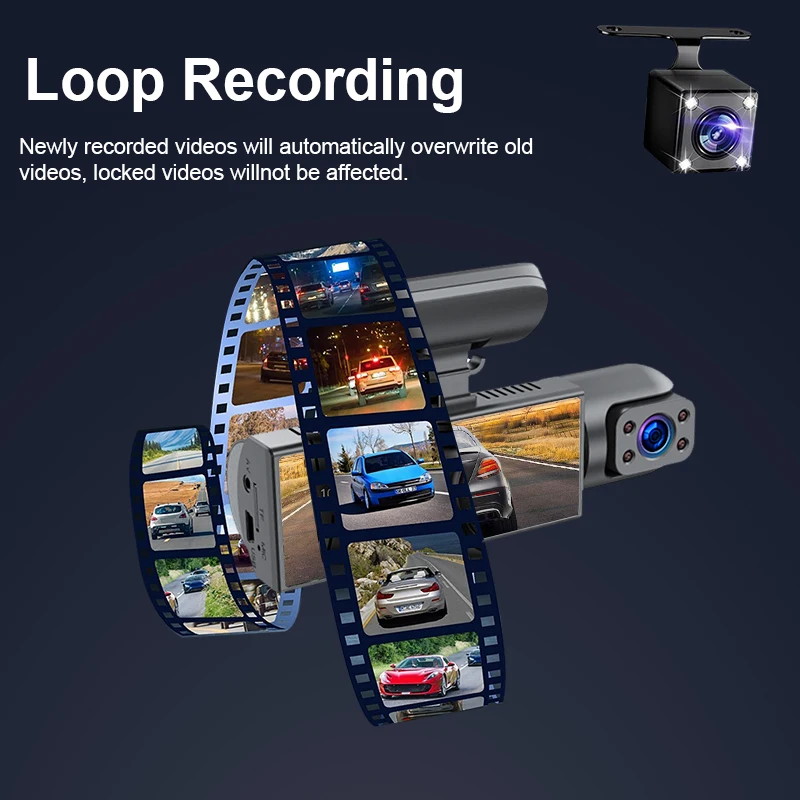 ZNLYRION 3 Channel Dash Cam FHD 1080P Front Inside Rear Triple Lens Car DVR Dashboard Camera Night Vision G-Sensor Loop Recording Motion Detection Car Dashcam