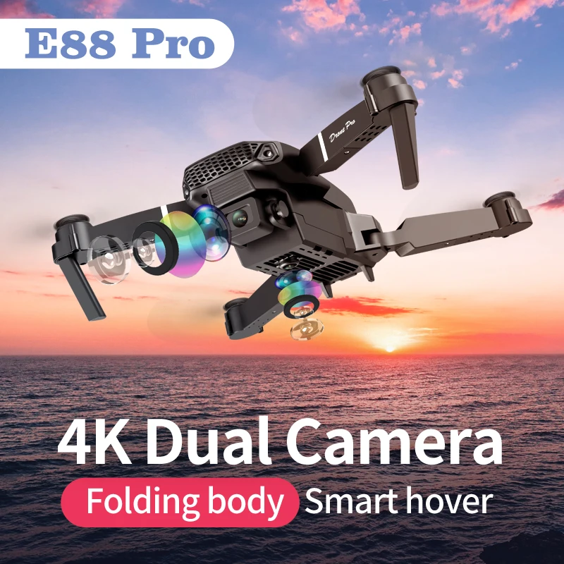 ZNLYRION E88 Pro 4K HD Dual Camera Drone Foldable Design Smart Hover 2.4G Remote Control Drone with LED Light for Beginners Kids Adults