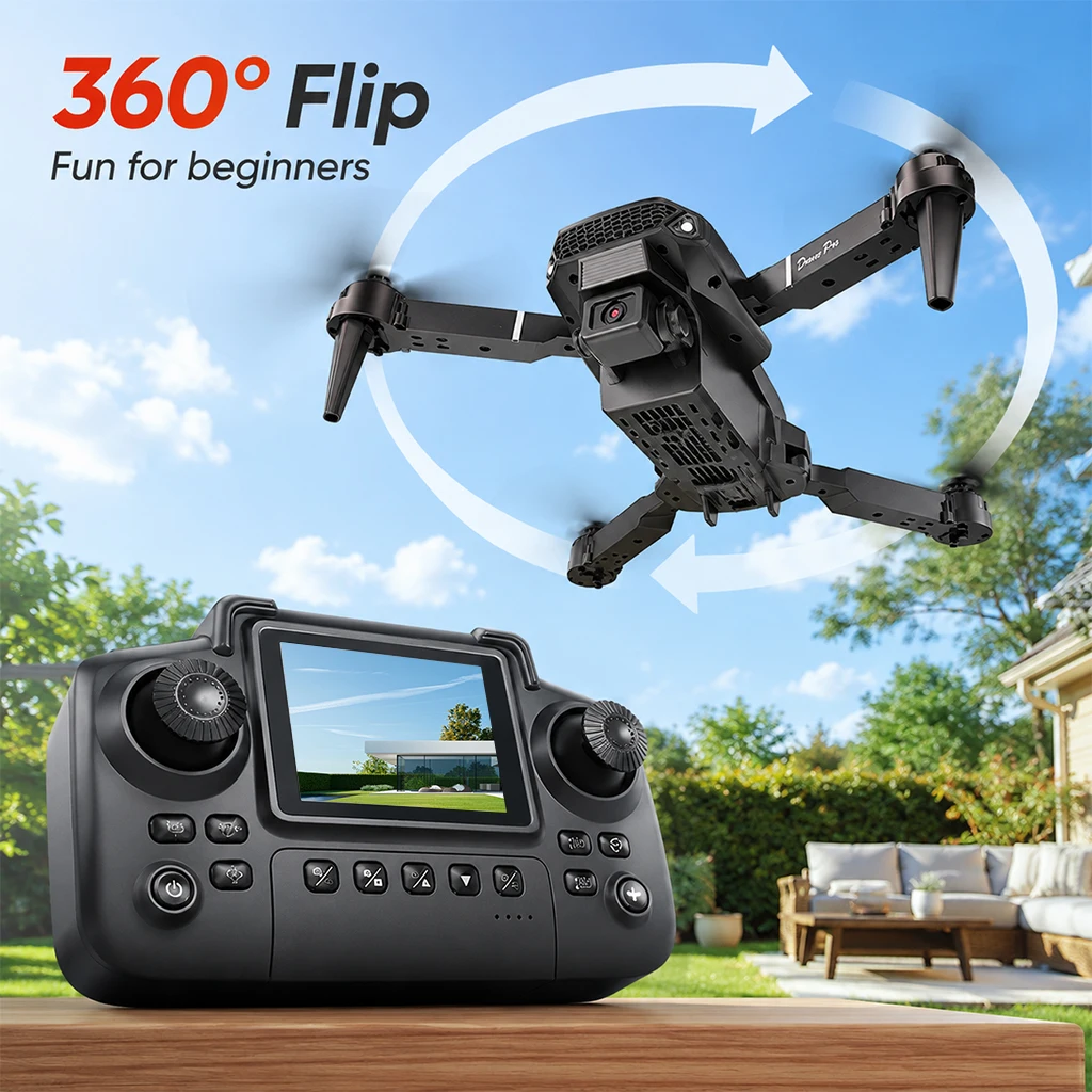 ZNLYRION Foldable FPV Drone E88 Pro with Screen Remote, 480P Dual Camera, Altitude Hold, Headless Mode, and LED Night Light